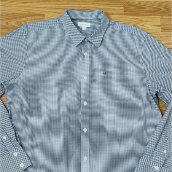 Calvin Klein Checkered Dress Shirt Button up Blue and White Woven size Large - Picture 13 of 15
